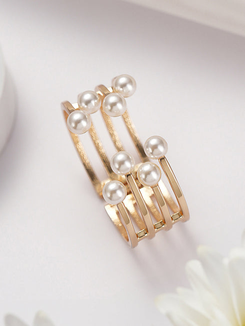 Anti-Tarnish Gold Plated Pearl Cuff Kada Bracelet