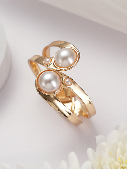 Anti-Tarnish 18k Gold Plated Pearl Studded Cuff Bangle Bracelet