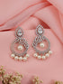 Silver Toned AD & Faux Pearl Studded Designer Chandelier Chandbali Dropdown Earrings