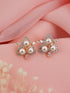 Dual Gold Toned AD & Pearl Studded Flower Delicate Studds Earrings