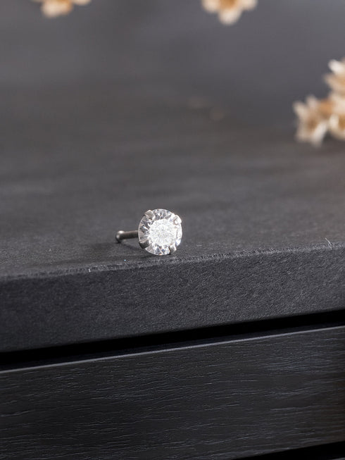 925 Sterling Silver Round AD Embellished Solitaire Shiny Nose Pin