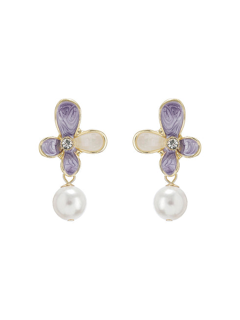 Floral Butterfly Pearl Pendant Necklace & Earrings Set