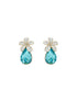 Floral White Enamel & Blue Teardrop Pendant Necklace & Earrings Set