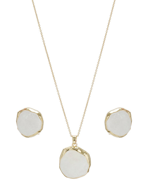 Elegant White Stone Pendant Necklace & Earrings Set