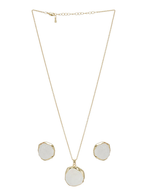 Elegant White Stone Pendant Necklace & Earrings Set