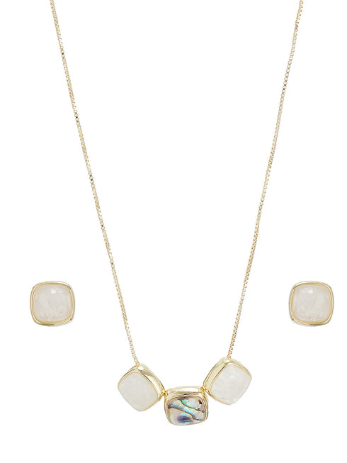 Elegant Square Stone Pendant Necklace & Earrings Set