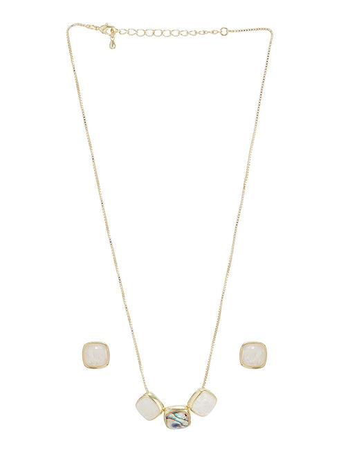 Elegant Square Stone Pendant Necklace & Earrings Set