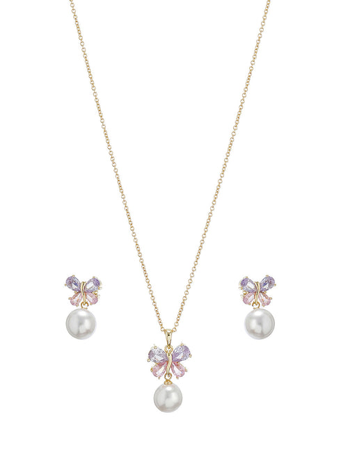 Elegant Butterfly Pearl Pendant Necklace & Earrings Set for Women