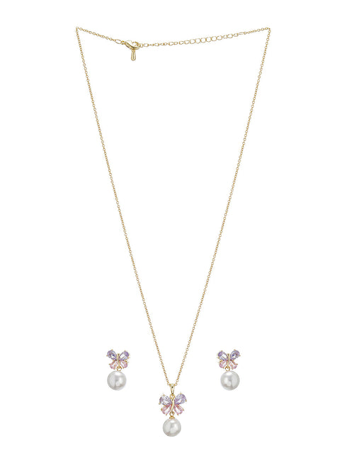 Elegant Butterfly Pearl Pendant Necklace & Earrings Set for Women