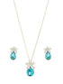 Floral White Enamel & Blue Teardrop Pendant Necklace & Earrings Set
