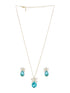 Floral White Enamel & Blue Teardrop Pendant Necklace & Earrings Set