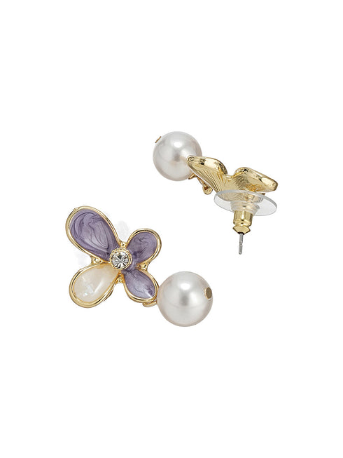 Floral Butterfly Pearl Pendant Necklace & Earrings Set