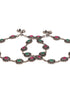 Set of 2 Silver Oxidised Ruby Red & Green Stone Studded Minimal Bridal Dailywear Anklet Payal