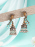 Antique Gold-Toned Parrot Motif Pearl Beaded Handcrafted Jhumka Earrings