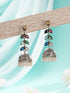 Oxidised Silver Toned Multicolored Handcrafted Leaf Design Dangler Minimal Jhumka Earrings