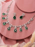 Silver Plated Emerald Green AD Studded Floral Statement Necklace Jewellery Set