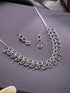 Silver Toned Zircon Emerald Blue AD Studded Mango Statement Necklace Jewellery Set
