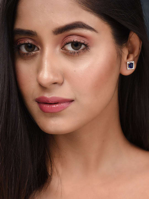 Blue Square Studs Earrings