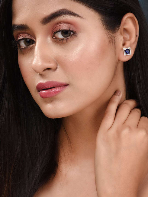 Blue Square Studs Earrings