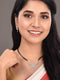 Gold Plated Black & White AD Studded & Beaded Mangalsutra Earrings