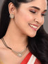 Gold Plated Black & White AD Studded & Beaded Mangalsutra Earrings