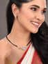 Gold Plated Black & White AD Studded & Beaded Mangalsutra Earrings