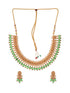 Gold Plated Green stone studded Handcrafted Leaf design Temple Jewellery Set