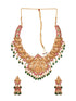 Gold Plated Kemp stone studded Temple design Necklace Green beads Jewellery set