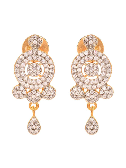Gold Plated Black & White AD Studded & Beaded Mangalsutra Earrings