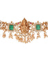 Gold Plated Green & Red stone studded Handcrafted Exquisite Design Lakshmi ji Temple Jewellery Set