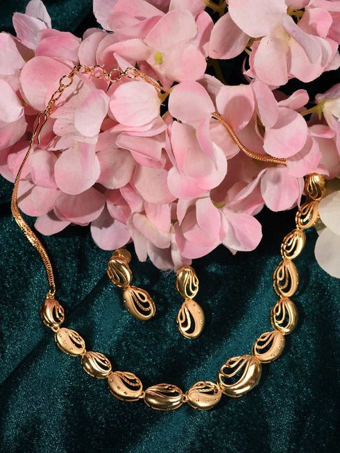 Gold Plated AD Studded Oval shaped Handcrafted Necklace Jewellery Set