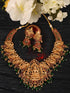 Gold Plated Kemp stone studded Temple design Necklace Green beads Jewellery set
