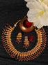 Gold Plated Red stone studded Handcrafted Leaf design Temple Jewellery Set