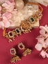 Gold Plated Green & Red stone studded Handcrafted Exquisite Design Lakshmi ji Temple Jewellery Set