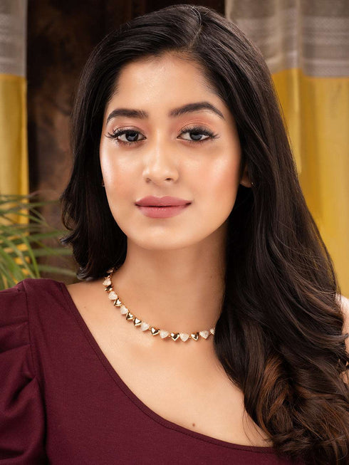 Gold Plated AD Studded Heart shaped Handcrafted Necklace Jewellery Set