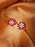Gold Plated Contemporary Floral Stud Red and White AD Earrings