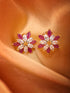 Gold Plated Floral studs Red & White AD encrusted Earrings
