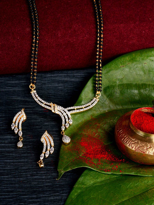 Gold Dual Toned White AD Studded Contemporary Mangalsutra Set