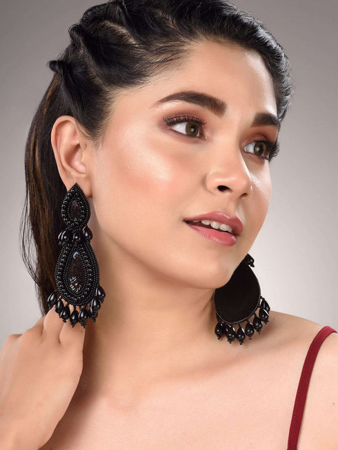 Black Contemporary Dropdown Earrings