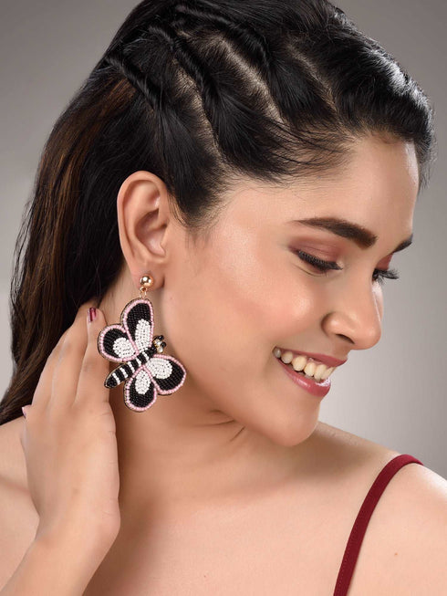 Black & Pink Contemporary Butterfly Earrings