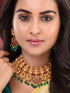 Gold Plated Kemp stone Studded Peacock Motif Temple Bridal Choker Jewellery Set