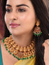 Gold Plated Kemp stone Studded Peacock Motif Temple Bridal Choker Jewellery Set