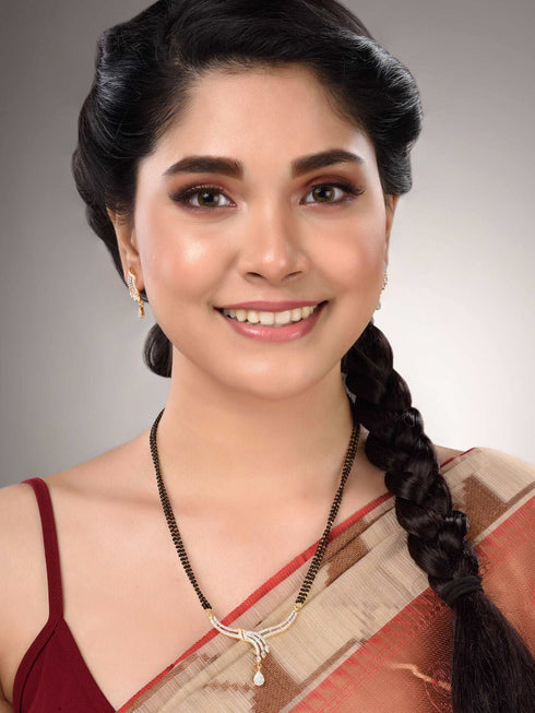 Gold Dual Toned White AD Studded Contemporary Mangalsutra Set