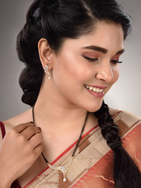 Gold Dual Toned White AD Studded Contemporary Mangalsutra Set
