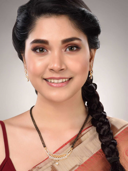 Gold Dual Toned White AD Studded Mangalsutra Jewellery Set
