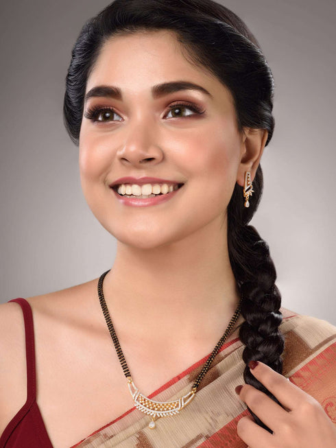 Gold Dual Toned White AD Studded Mangalsutra Jewellery Set