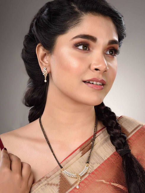 Dual Gold Toned AD Studded Modern look Mangalsutra Earrings