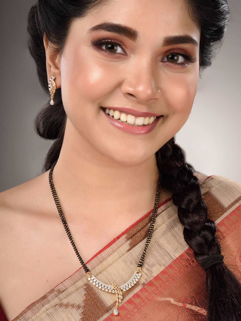 Dual Gold Toned AD Studded Modern look Mangalsutra Earrings