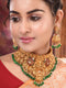 Gold Plated kemp stone studded Lakshmi Design Dangling Green Beads Temple Choker Jewellery Set