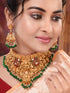 Gold Plated kemp stone studded Lakshmi Design Dangling Green Beads Temple Choker Jewellery Set